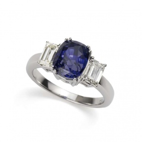 18k White Gold Cushion cut Sapphire and 1.01ct Total Diamond Ring